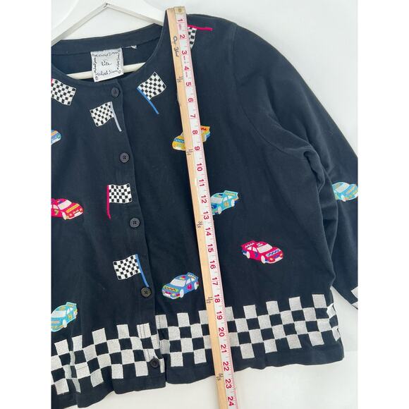 Michael Simon Lite Jacket Womens Medium Black Racecar Racing Flag Cars Buttons - Picture 15 of 16